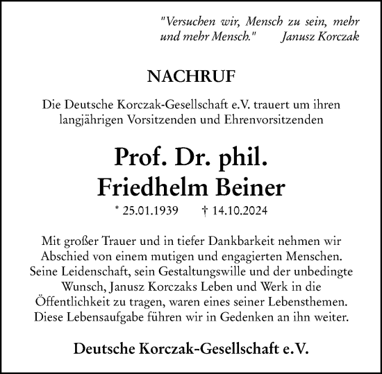 Traueranzeige von Friedhelm Beiner von Allgemeine Zeitung Mainz