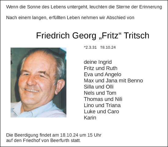 Traueranzeige von Friedrich Georg Tritsch von Odenwälder Echo