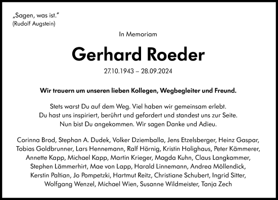 Traueranzeige von Gerhard Roeder von Rüsselsheimer Echo