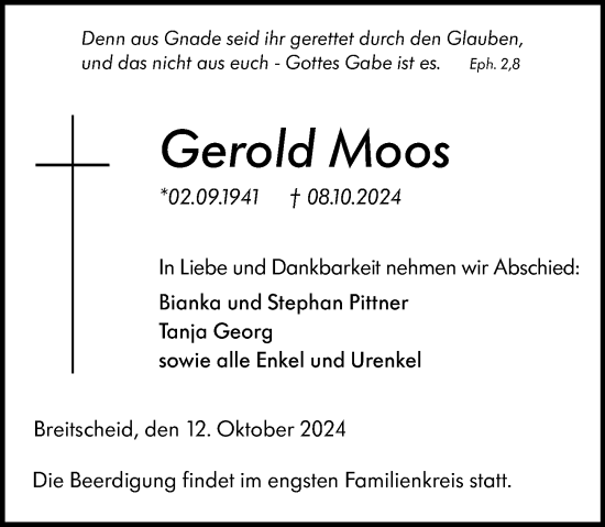Traueranzeige von Gerold Moos von Dill Block