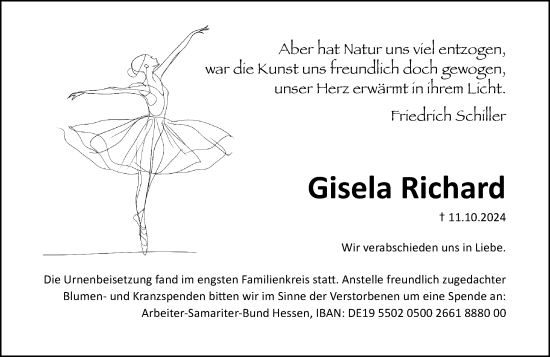 Traueranzeige von Gisela Richard von Wiesbadener Kurier
