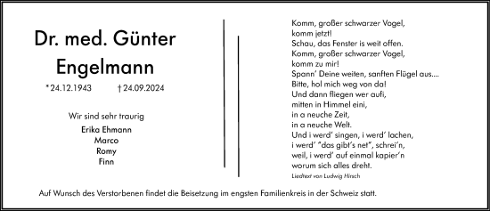 Traueranzeige von Günter Engelmann von Allgemeine Zeitung Mainz