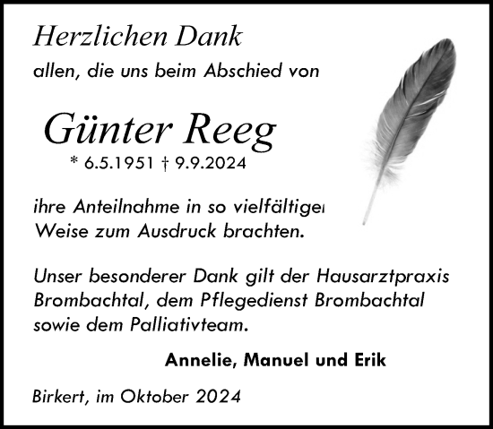 Traueranzeige von Günter Reeg von Odenwälder Echo