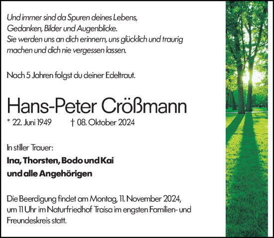 Traueranzeige von Hans-Peter Crößmann von Darmstädter Echo