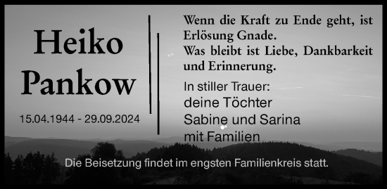 Traueranzeige von Heiko Pankow von Dill Block