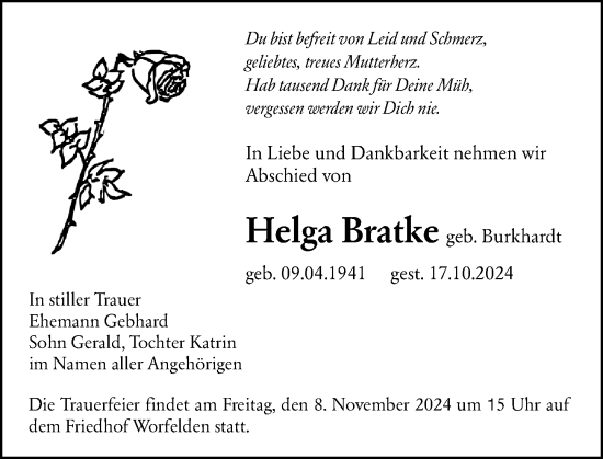 Traueranzeige von Helga Bratke von Groß-Gerauer Echo