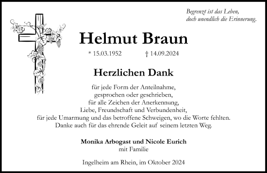 Traueranzeige von Helmut Braun von Allgemeine Zeitung Rheinhessen-Nahe