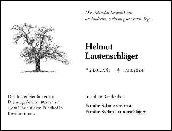 Traueranzeige von Helmut Lautenschläger von Odenwälder Echo