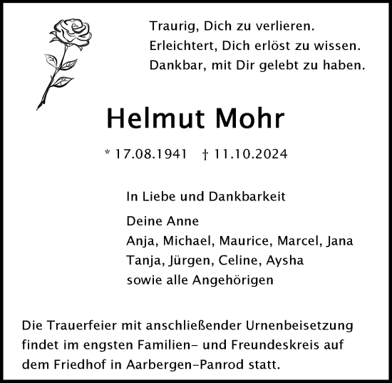 Traueranzeige von Helmut Mohr von Idsteiner Land/Untertaunus