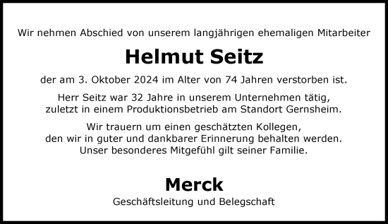 Traueranzeige von Helmut Seitz von Groß-Gerauer Echo