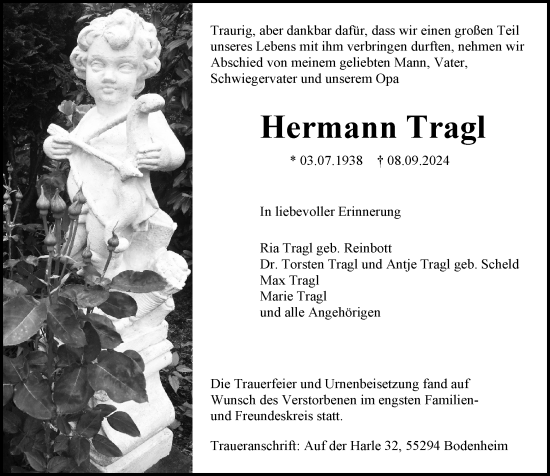 Traueranzeige von Hermann Tragl von Allgemeine Zeitung Mainz