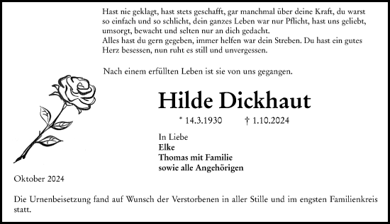 Traueranzeige von Hilde Dickhaut von Groß-Gerauer Echo