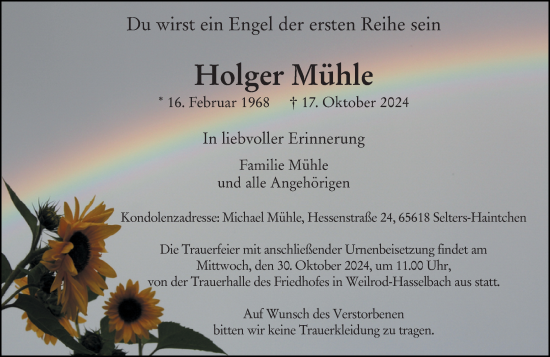 Traueranzeige von Holger Mühle von Camberger Anzeiger
