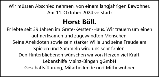 Traueranzeige von Horst Böll von Allgemeine Zeitung Mainz