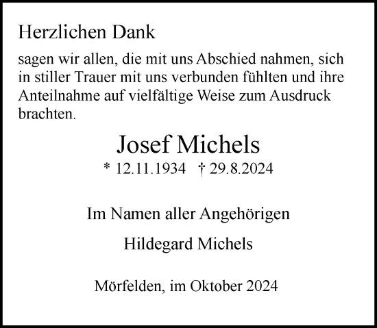 Traueranzeige von Josef Michels von Rüsselsheimer Echo