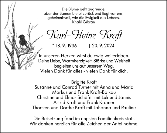 Traueranzeige von Karl-Heinz Kraft von Wetzlarer Neue Zeitung