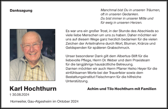 Traueranzeige von Karl Hochthurn von Allgemeine Zeitung Rheinhessen-Nahe