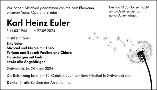Traueranzeige von Karl Heinz Euler von Weilburger Tageblatt