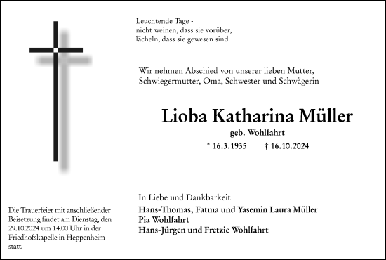 Traueranzeige von Lioba Katharina Müller von Starkenburger Echo