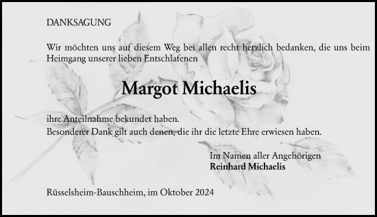 Traueranzeige von Margot Michaelis von Rüsselsheimer Echo