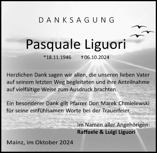 Traueranzeige von Pasquale Liguori von Allgemeine Zeitung Mainz