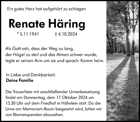 Traueranzeige von Renate Häring von Darmstädter Echo