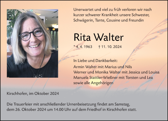 Traueranzeige von Rita Walter von Weilburger Tageblatt