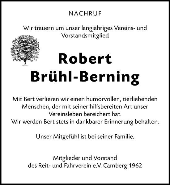 Traueranzeige von Robert Brühl-Berning von Camberger Anzeiger