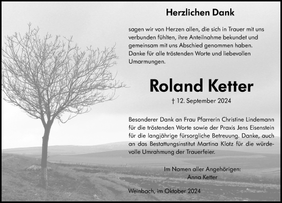 Traueranzeige von Roland Ketter von Weilburger Tageblatt
