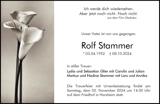 Traueranzeige von Rolf Stammer von Allgemeine Zeitung Mainz
