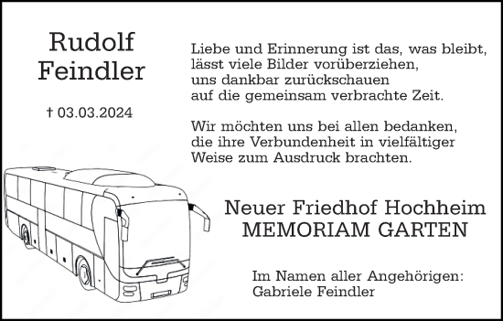 Traueranzeige von Rudolf Feindler von Hochheimer Zeitung