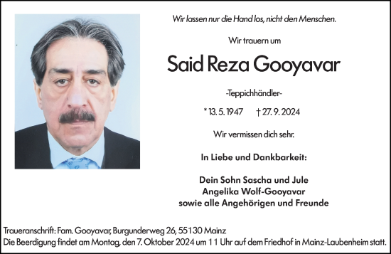 Traueranzeige von Said Reza Gooyavar von Allgemeine Zeitung Mainz