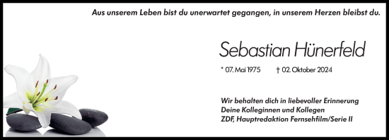 Traueranzeige von Sebastian Hünerfeld von Allgemeine Zeitung Rheinhessen-Nahe