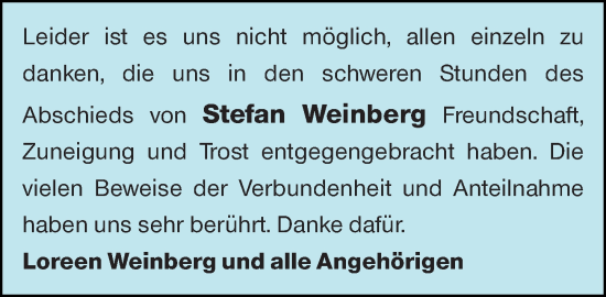 Traueranzeige von Stefan Weinberg von Binger-/Ingelheimer Wochenblatt