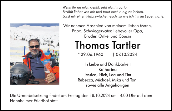 Traueranzeige von Thomas Tartler von Allgemeine Zeitung Mainz