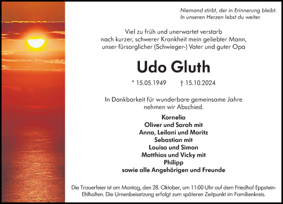 Traueranzeige von Udo Gluth von Wiesbadener Kurier