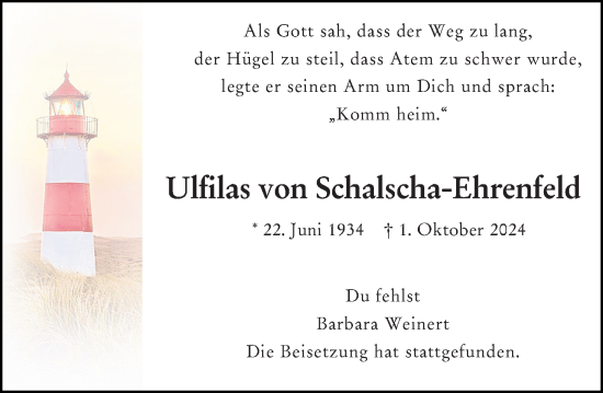 Traueranzeige von Ulfilas von Schalscha-Ehrenfeld von Wiesbadener Kurier