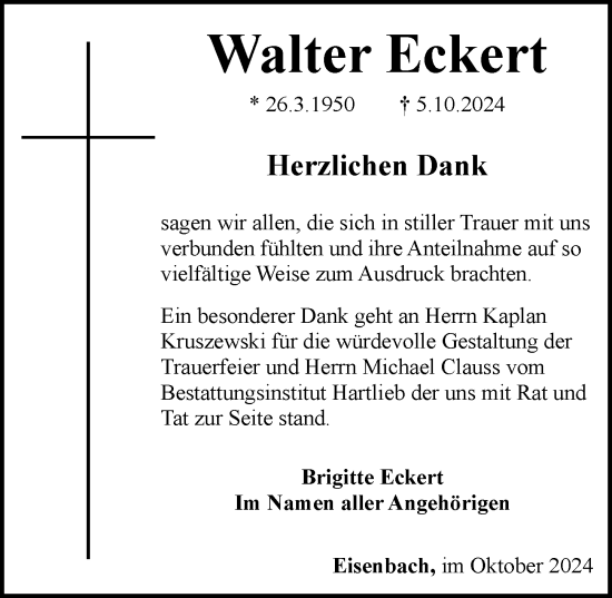 Traueranzeige von Walter Eckert von Camberger Anzeiger