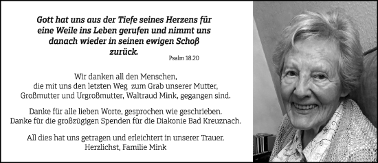 Traueranzeige von Waltraud Mink von Allgemeine Zeitung Rheinhessen-Nahe