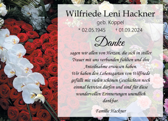 Traueranzeige von Wilfriede Leni Hackner von Weilburger Tageblatt