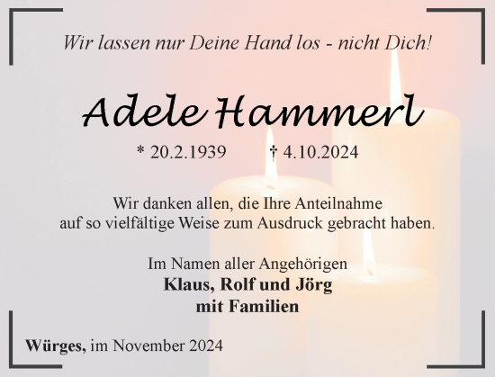 Traueranzeige von Adele Hammerl von Camberger Anzeiger