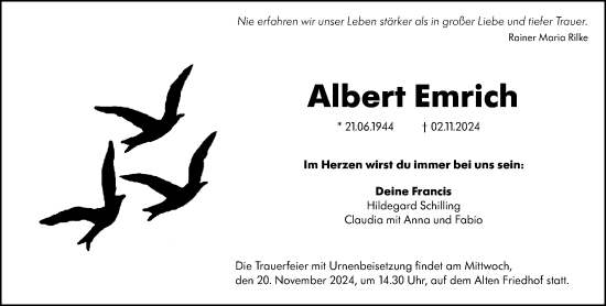 Traueranzeige von Albert Emrich von Hochheimer Zeitung