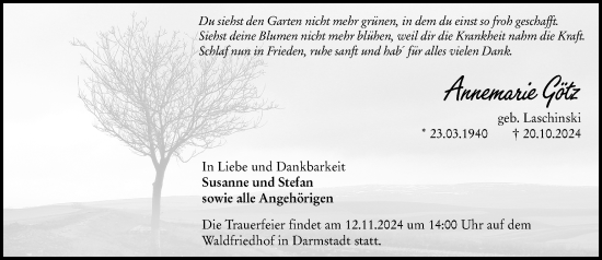 Traueranzeige von Annemarie Götz von Darmstädter Echo