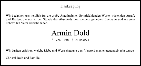 Traueranzeige von Armin Dold von Allgemeine Zeitung Mainz