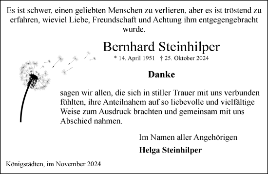 Traueranzeige von Bernhard Steinhilper von Rüsselsheimer Echo