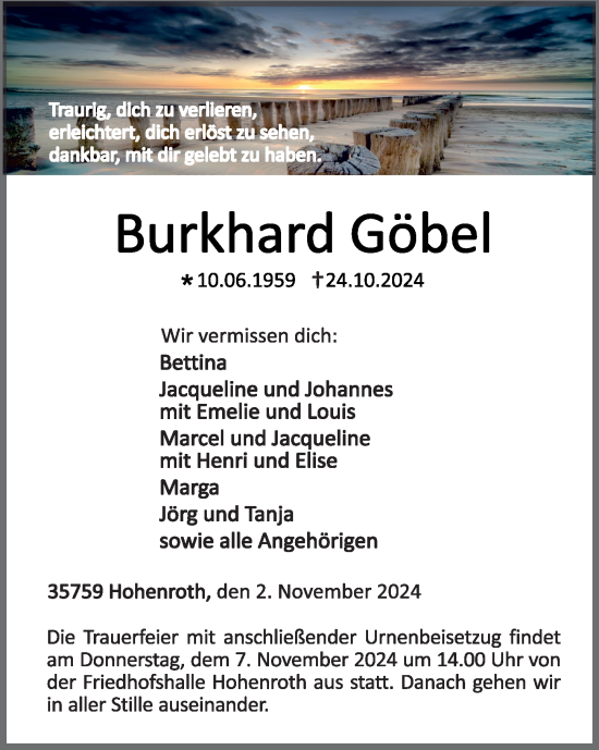 Traueranzeige von Burkhard Göbel von Dill Block