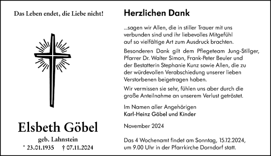 Traueranzeige von Elsbeth Göbel von Nassauische Neue Presse