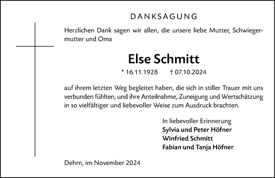 Traueranzeige von Else Schmitt von Nassauische Neue Presse