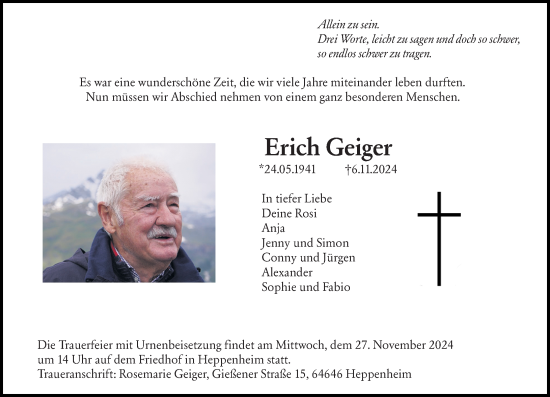 Traueranzeige von Erich Geiger von Starkenburger Echo
