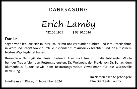 Traueranzeige von Erich Lamby von Allgemeine Zeitung Rheinhessen-Nahe